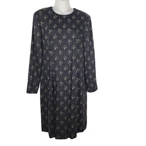 Talbots Womens Dress Size 8 Black Rayon Wool Foral Lined Long Sleeve Knee Length